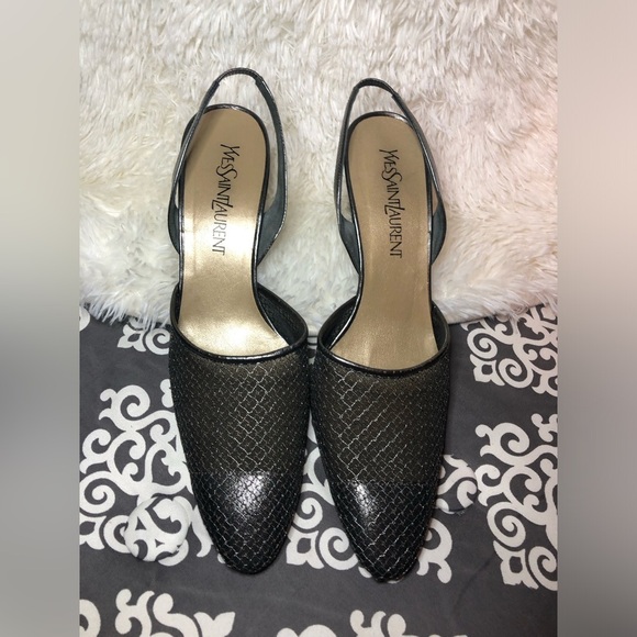 Yves Saint Laurent Vintage Metallic Black Slingback Heels size 9 - Picture 13 of 13